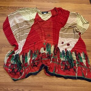 Rich Girl on Vacation Colorful‎ Abstract Patterned Poncho Blouse Top One Size
